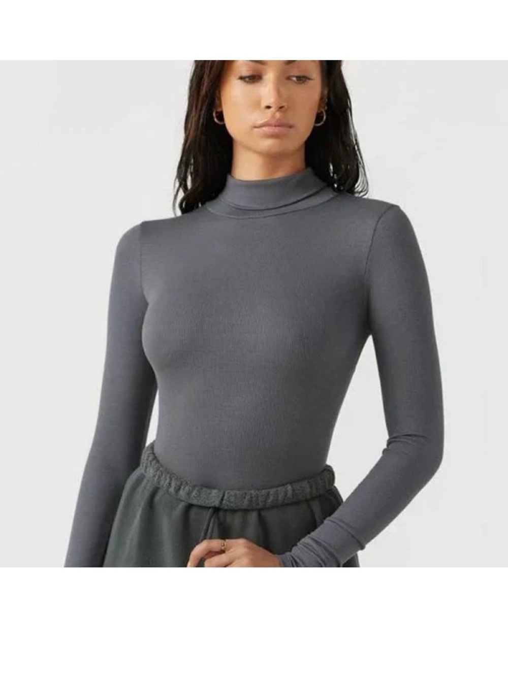 Joah Brown Classic Ribbed Turtleneck in Gray